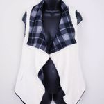 Matilda Jane Vest M Black Gray Plaid Cream Faux Fur Reversible Open Front Photo 1