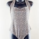 Free People Talk Back Square Neck Floral Halter Bodysuit Tank Top Black Medium Photo 3