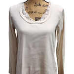 AA‎ Lace Trim Long Sleeve Top Cream Cotton Casual Classic Womens White Size M Photo 0