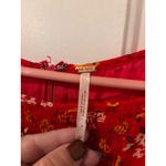 Free People Red Floral Smocked 3/4 Sleeve Boho Smock Top Sz 10 Photo 3