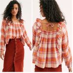 Free People NWT  Sienna Plaid Ruffle Square Neck Blouse S Photo 9