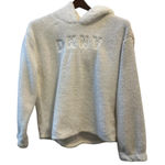 DKNY  White Sherpa Teddy Fleece Hoodie Embroidered‎ Logo Cropped Casual Women's Photo 0