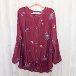 Figueroa & Flower Womens Blouse Size 2X Burgundy Embroidered Boho Romantic Red Photo 1