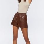 Forever 21 Women’s Small Brown Faux Leather Shorts High Rise Elastic Waist Photo 1