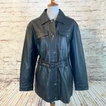 Rebecca Minkoff Black Vegan Faux Leather Belted Jacket Button Up Collared Large Photo 1