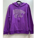 Women hoodie size XL purple 100% cotton full zip Kansas state logo rhinestones Photo 0