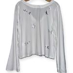 Bella Dahl Women’s S White Silver Stars Tie Button Back Long Sleeve Blouse Top Photo 2