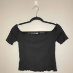 Eye Candy Ribbed Off-Shoulder Button-Up Crop Top, Black, Size M, EUC Photo 1