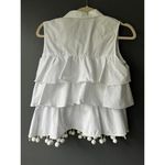 Gianni Bini White Ruffled Sleeveless Top With Pom Pom Trim Photo 1