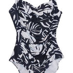 Ekouaer  Black and White Tropical Print Ruched One-Piece Swimsuit NWT Size Large Photo 0