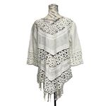 R & F Ivory Crochet Sheer Tunic Blouse L Boho Beach Festival Swim Cover Western White Size L Photo 4