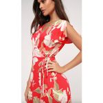 Lulus Dress Womens Small Red Heart of Marigold Red Tropical Print Wrap Maxi Photo 3
