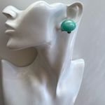Vintage 1960s Lucite Moonstone Screw Earrings Aqua Green Half Dome Button ClipOn Blue Photo 4