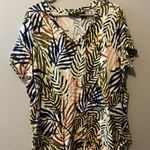 Tahari  Multicolor Leaf Print V-Neck Top Photo 0