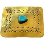 Navajo Yellow Brass Turquoise Women’s Belt Buckle Flower Engraved Signed ER Gold Photo 0