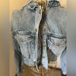 American Eagle cropped distressed denim jacket with hood XS Photo 7
