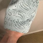 Chico's Light Blue Laser Cut Moto Jacket Faux Suede Floral Slant Zip Size 1 / Med Photo 2