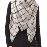 Large Classic Plaid Blanket Oversized Cozy Scarf Black Photo 0