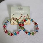 Multi Color Cut Crystal Faceted Rondelle Hoop Earrings New Red Photo 5
