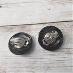 Vintage Clip On Earrings 1 & 1/8" Black Faceted Circle Made in Western Germany Photo 2
