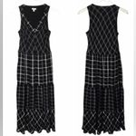 J. Jill Black White Mixed Print Plaid Print Midi Dress Size MED Photo 3
