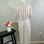 A New Day Linen Blend Shirt Dress White Stripe Midi Medium Pockets Photo 3