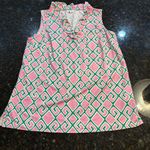 Crown & Ivy Women’s Sleeveless Blouse Green And Pink Split Neck Scallop Hem Sz M Photo 0