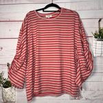 Umgee Boutique Pink & Red Stripe Knot Sleeve Top | Medium Photo 0