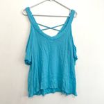 Venus  Strappy Detail V-Neck Top Turquoise Blue Cold Shoulder Short Sleeve Boho Photo 11