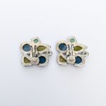 Vintage Clip On Earrings Statement Artsy Green & Blue Tones Large 1.25" Photo 5