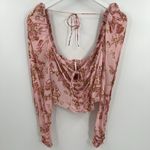 Free People Hilary Floral Cropped Long Sleeves Top Pink Combo Blouse Size Small Photo 2