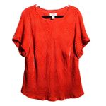 Talbots VTG Velvet Burnout Silk Blend Red Orange Top 22W Petite Groovy Swirl Art Photo 0