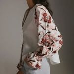 Anthropologie Simona Top Womens XS White Pink Embroidered Floral Puffy Sleeve Photo 1