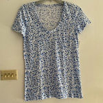 Caslon NWT white and blue pebble print short sleeve neck top XS 60% cotton Photo 0