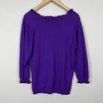 American Living  Sweater Women XL Purple Ruffle V-Neck Knit 3/4 Sleeve Sweatshirt Photo 5