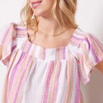 Rails Linen Blend Sonora Ruffle Blouse in Hibiscus Stripe Women’s size Medium Photo 12