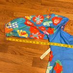 Farm Rio  Women’s XS Linen Blend Printed Mini Dress Blue Red Flower Puff Sleeve Photo 8