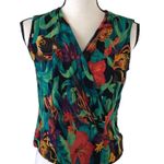 carole little Vintage 90s Sleeveless Faux Wrap Tropical Floral Fish Blouse Rayon Photo 0