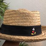 Disney Natural Straw Woven Mickey Mouse Golf Tan Sun Fedora Cowboy Hat Cap Black Band Photo 0