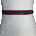 Vintage Made In USA Needlepoint Golf Belt Small Navy Blue Cherry Red Preppy Photo 6