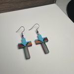 Christian Cross Multi Color Dangle Drop Pierced Earrings Silver Tone Religious Photo 5