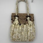 Sun 'N Sand Woven Straw Fabric Gold Metallic Tote Bag Boho Chain Chic Brown Photo 0