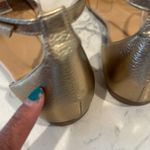 Old Navy Laser cut peep toe metallic gold ankle strap sandals summer size 7 Photo 2