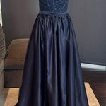 Women’s Blue Full Length Satin Lace Appliqué Party Prom Formal Dress Size 2 NWOT Blue Photo 0