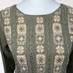 Vintage Olive Green Floral Panel Knit Sweater Pullover Size XS Photo 1