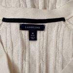 Lands' End Cream Cable Knit Cardigan Sweater M Wool Blend Button Front Pockets Photo 3
