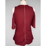 MurMur Burgundy Wine Waffle Knit Short Cold Shoulder Round Neck Cutouts Top Sm Photo 2