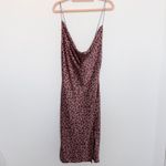 Y2K Rouss Womens Slip Dress Size S Brown Leopard Satin Midi Cowl Neck 90s Indie Photo 1