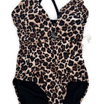 Time and Tru Leopard Print One‎ Piece Swimming Suit Size Medium NWT Black Photo 0