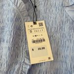 ZARA Smocked Ruffle Cropped Blouse Off Shoulder Long Sleeve Light Blue Size S Photo 4